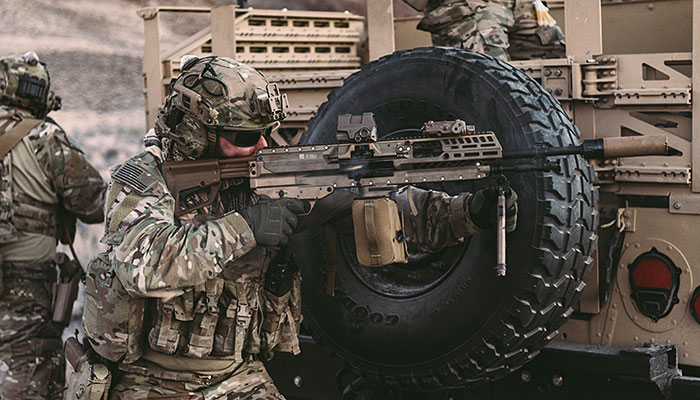 Next Generation Squad Weapons (NGSW) - Male Soldier with the Next Generation Squad Weapons Automatic Rifle (NGSW-AR)
